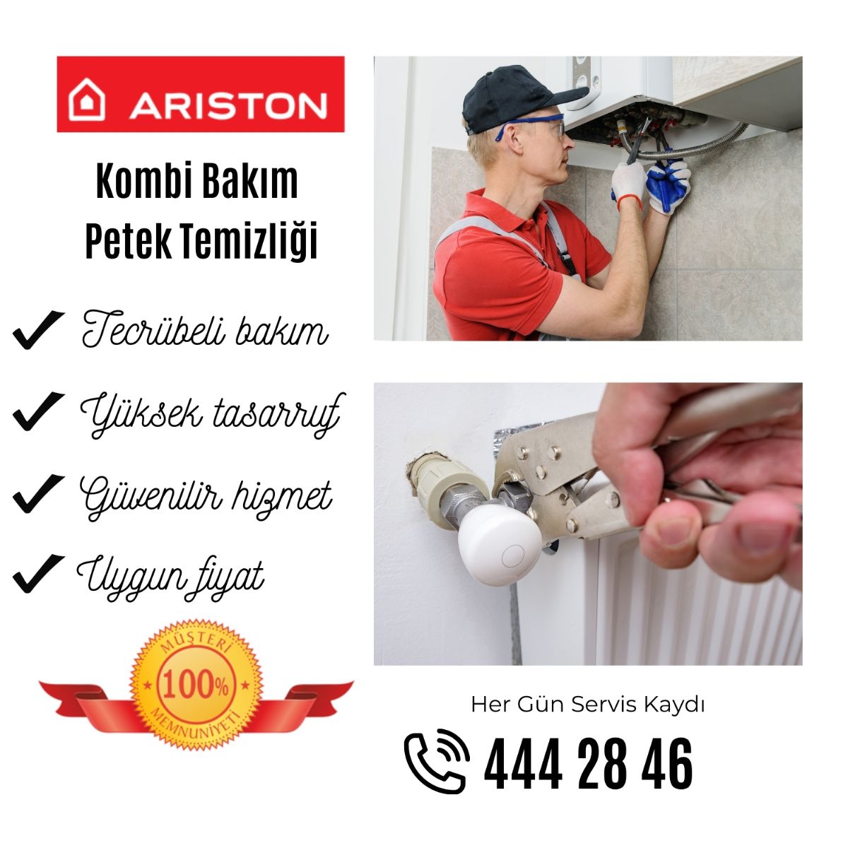 Ariston kombi bakım ve petek temizliği 444 28 46